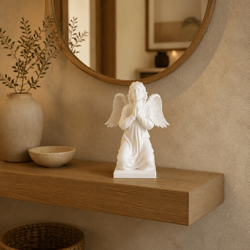 Kneeling Guardian Angel in Prayer – Inspirational Faith Décor - Printform